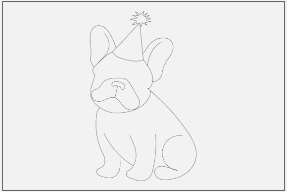 Bulldog with Party Hat Line Art