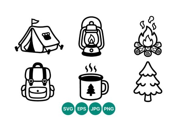 Camping Gear Black Line Art Vector