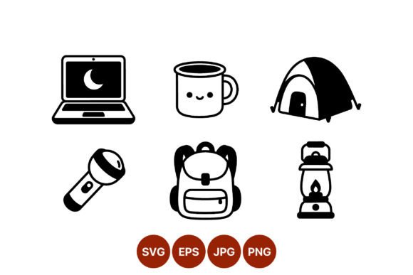 Camping Gear Black White Icons