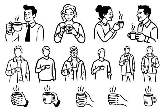 Coffee Culture People Line Art
