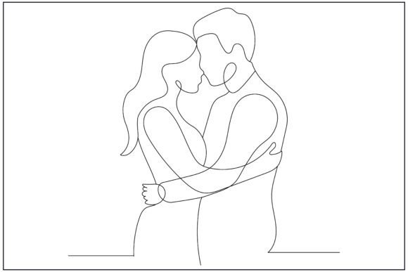 Couple Hug Wall Art Line Art
