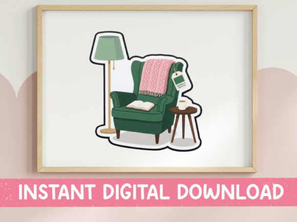 Cozy Reading Corner Sticker Green Chair