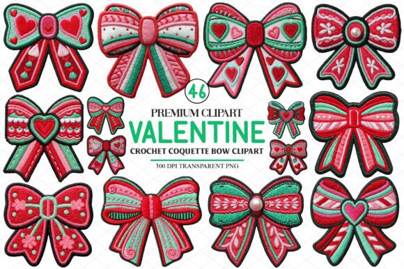 Crochet Valentine Coquette Bow Clipart