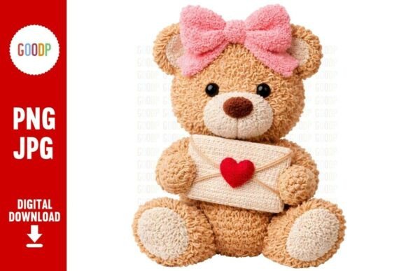 Cute Crochet Teddy Bear Love Letter PNG