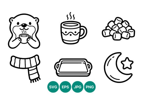 Cute Otter Hot Drink Winter Icons