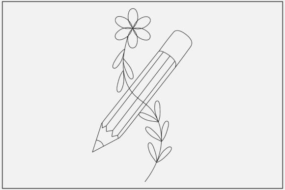 Cute Pencil and Flower Vine Line Art