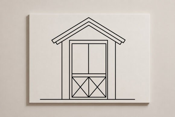 Farmhouse Barn Door Line Art Print