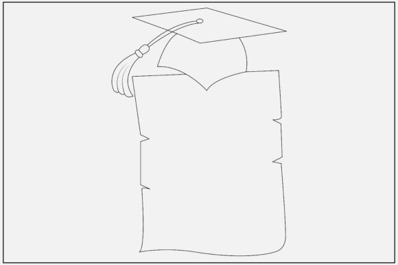 Graduation Cap Scroll Line Art