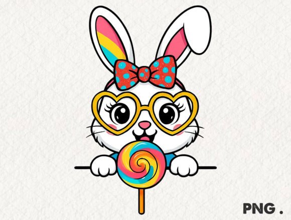Kawaii Easter Bunny with Lollipop PNG