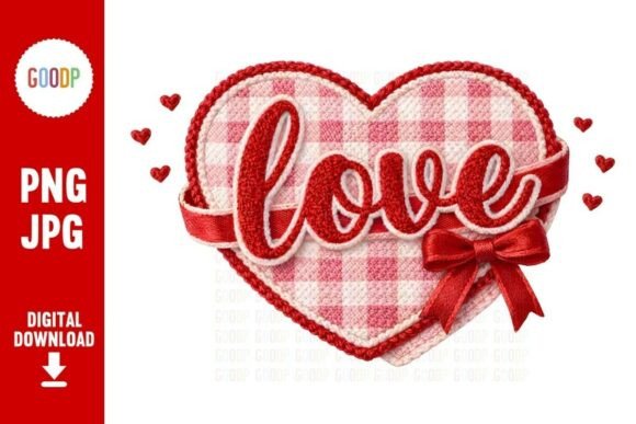 Love Heart Gingham Chenille Patch PNG
