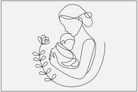 Mother with Sleeping Baby Line Art