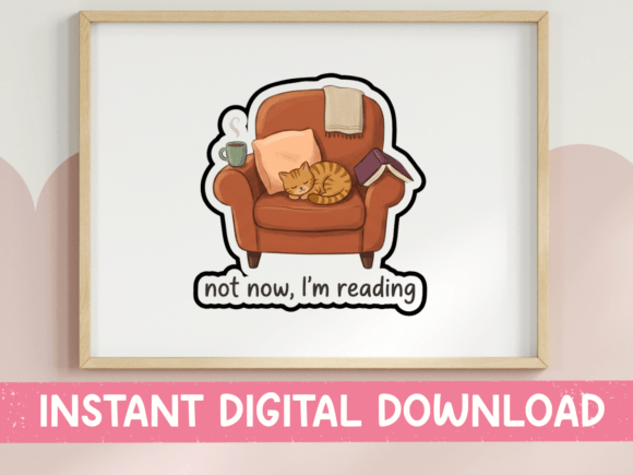 Not Now I'm Reading Cat Sticker