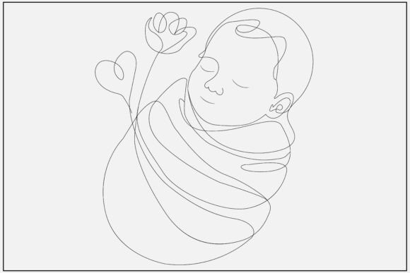 Sleeping Baby Swaddled Line Art