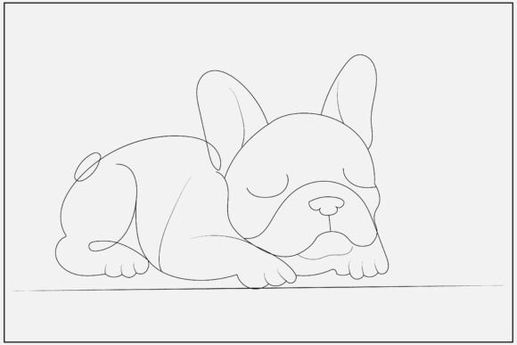 Sleeping French Bulldog Line Art