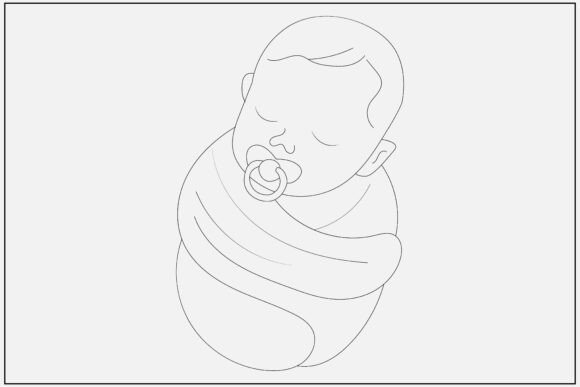 Swaddled Baby Pacifier Line Art