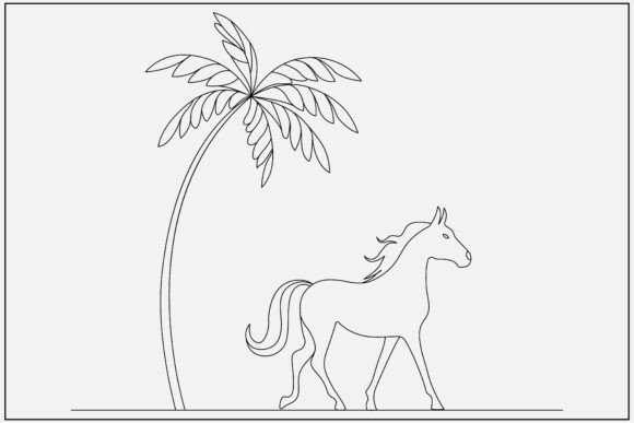 Tree with Horse Line Art