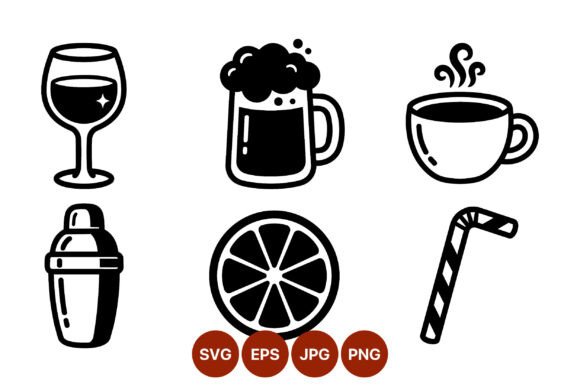 Wine Beer Coffee Icons Set