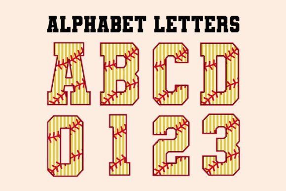 Yellow Striped Softball Alphabet Letters